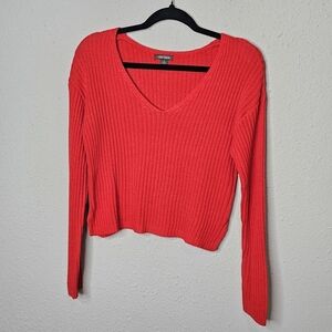 Wild Fable Red Sweater Womens V-neck‎ Long Sleeve Cropped Ribbed Small Holiday